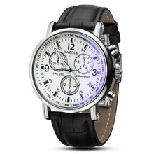 Load image into Gallery viewer, Casual Leather Mens Watch With Blue Glass Black And White