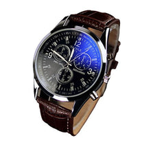 Load image into Gallery viewer, Casual Leather Mens Watch With Blue Glass Black Brown