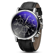 Load image into Gallery viewer, Casual Leather Mens Watch With Blue Glass Black
