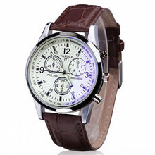Load image into Gallery viewer, Casual Leather Mens Watch With Blue Glass White Brown
