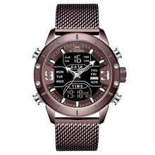 Load image into Gallery viewer, Dual-Clock Alarm Chronograph Steel Watch Led Back-Light Coffee