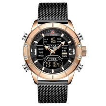 Load image into Gallery viewer, Dual-Clock Alarm Chronograph Steel Watch Led Back-Light Gold Black