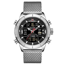 Load image into Gallery viewer, Dual-Clock Alarm Chronograph Steel Watch Led Back-Light Silver Black