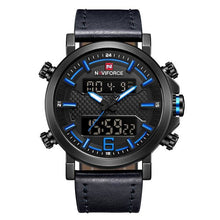 Load image into Gallery viewer, Dual-Clock Chronograph Leather Watch With Led Back-Light Black Blue