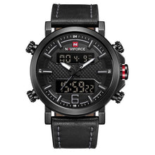 Load image into Gallery viewer, Dual-Clock Chronograph Leather Watch With Led Back-Light Black Gray