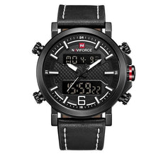 Load image into Gallery viewer, Dual-Clock Chronograph Leather Watch With Led Back-Light Black White