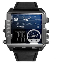 Load image into Gallery viewer, Dual-Display Square Modern Sport Leather Watch Black
