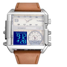 Load image into Gallery viewer, Dual-Display Square Modern Sport Leather Watch Brown White
