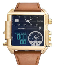 Load image into Gallery viewer, Dual-Display Square Modern Sport Leather Watch Gold Black