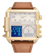 Load image into Gallery viewer, Dual-Display Square Modern Sport Leather Watch Gold White
