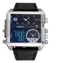Load image into Gallery viewer, Dual-Display Square Modern Sport Leather Watch Silver Black