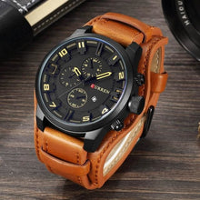 Load image into Gallery viewer, Leather Big Dial Watch For Men Brown Black