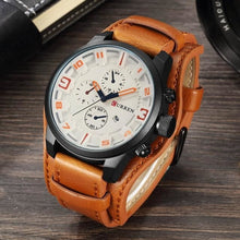 Load image into Gallery viewer, Leather Big Dial Watch For Men Brown White