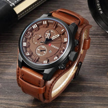 Load image into Gallery viewer, Leather Big Dial Watch For Men Dark Brown Black