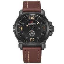 Load image into Gallery viewer, Leather Mens Watch With Additional Stitching Black Yellow