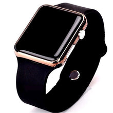 Load image into Gallery viewer, Slim electronic sport watch with black band and rose gold metal case.