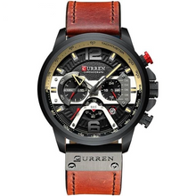 Load image into Gallery viewer, Mens Watch Casual Leather Sport Chronograph Black