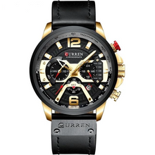 Load image into Gallery viewer, Mens Watch Casual Leather Sport Chronograph Gold Black