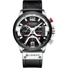 Load image into Gallery viewer, Mens Watch Casual Leather Sport Chronograph Silver Black