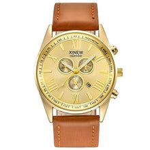 Load image into Gallery viewer, Mens Watch Fashion Leather With Built-In Calendar Brown Gold