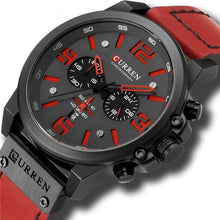 Load image into Gallery viewer, Mens Watch Genuine Leather Chronograph Black Red
