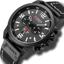 Load image into Gallery viewer, Mens Watch Genuine Leather Chronograph Black White