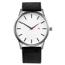 Load image into Gallery viewer, Mens Watch Leather With Calendar Window Black And White