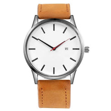 Load image into Gallery viewer, Mens Watch Leather With Calendar Window Brown White