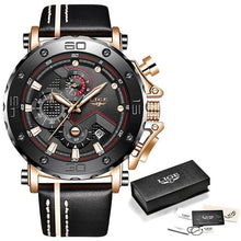 Load image into Gallery viewer, Mens Watch Military Large Dial Leather Sport Chronograph Rose Gold Black