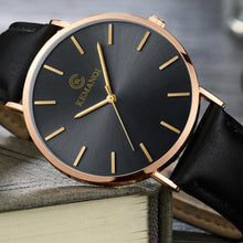Load image into Gallery viewer, Mens Watch Slim Elegant Luxury Leather Gold Black