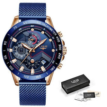 Load image into Gallery viewer, Mens Watch Waterproof Luxury Casual Chronograph Rose Gold All Blue