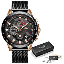 Load image into Gallery viewer, Mens Watch Waterproof Luxury Casual Chronograph Rose Gold Black