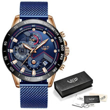 Load image into Gallery viewer, Mens Watch Waterproof Luxury Casual Chronograph Rose Gold Blue