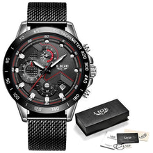 Load image into Gallery viewer, Mens Watch Waterproof Luxury Casual Chronograph Silver Black