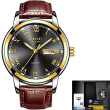Load image into Gallery viewer, Quartz Movement Leather Mens Watch Gold Black