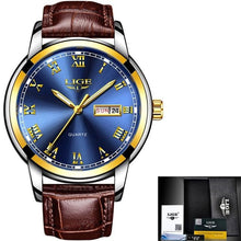 Load image into Gallery viewer, Quartz Movement Leather Mens Watch Gold Blue