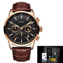 Load image into Gallery viewer, Quartz Movement Leather Mens Watch Rose Gold Black