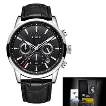 Load image into Gallery viewer, Quartz Movement Leather Mens Watch Silver Black