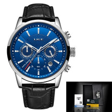 Load image into Gallery viewer, Quartz Movement Leather Mens Watch Silver Blue