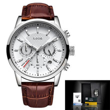 Load image into Gallery viewer, Quartz Movement Leather Mens Watch Silver White