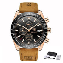 Load image into Gallery viewer, Raw Leather Chronograph Watch For Men Brown Gold Black
