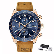 Load image into Gallery viewer, Raw Leather Chronograph Watch For Men Brown Gold Blue