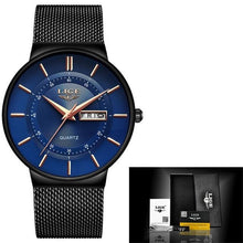 Load image into Gallery viewer, Stainless Steel Mesh Slim Mens Watch Black Blue