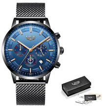 Load image into Gallery viewer, Steel Mesh Chronograph For Men Black Rose Gold Blue