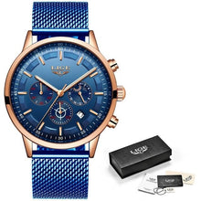 Load image into Gallery viewer, Steel Mesh Chronograph For Men Blue Rose Gold