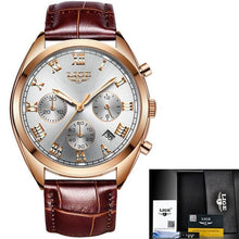 Load image into Gallery viewer, Stitched Leather Classic Watch For Men With Calendar Gold White