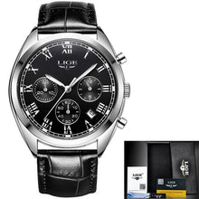 Load image into Gallery viewer, Stitched Leather Classic Watch For Men With Calendar Silver Black