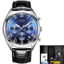Load image into Gallery viewer, Stitched Leather Classic Watch For Men With Calendar Silver Blue