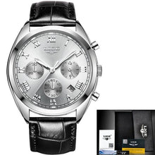 Load image into Gallery viewer, Stitched Leather Classic Watch For Men With Calendar Silver White
